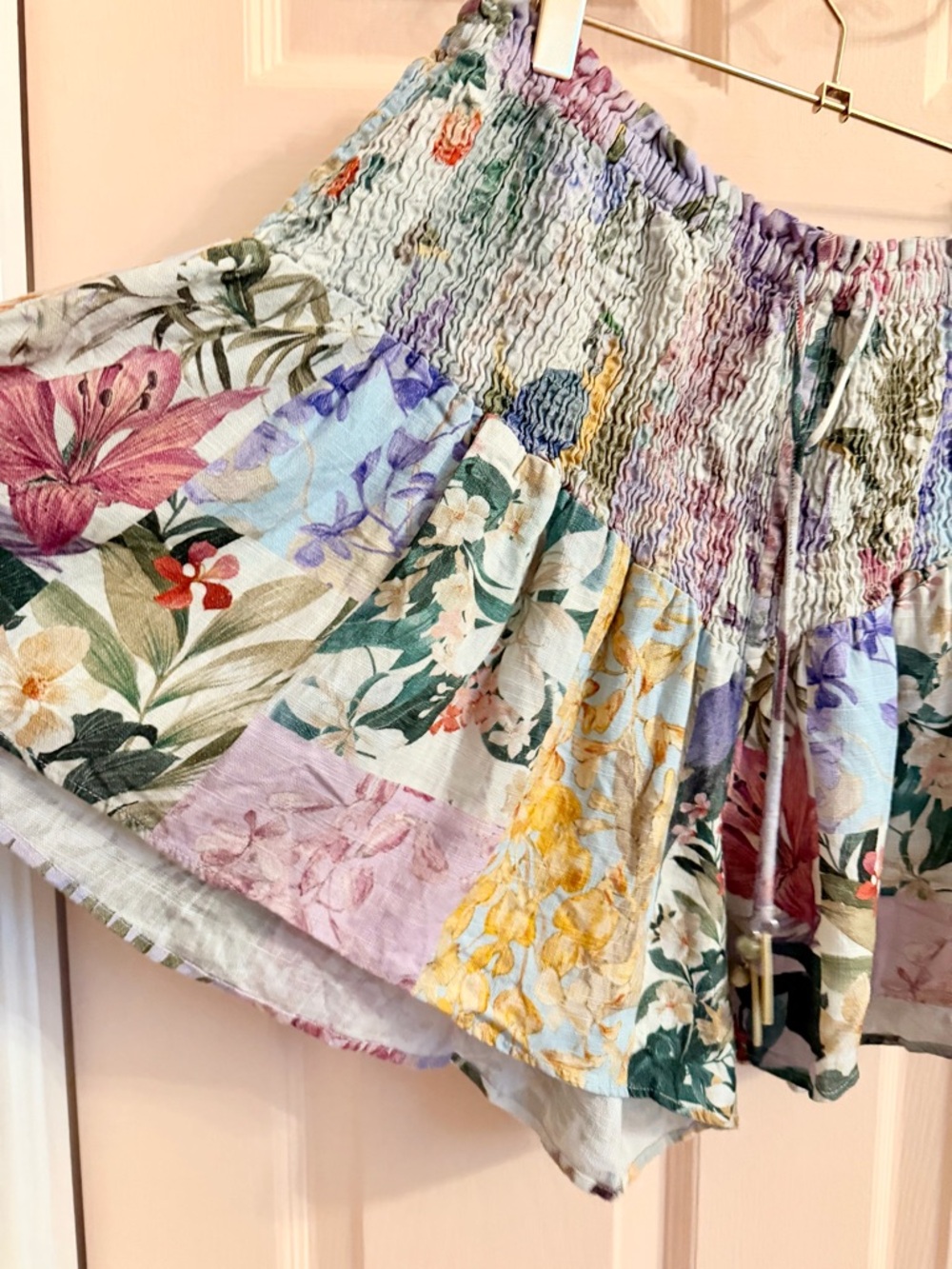 Zara Multicolor Floral Smocked High-Rise Shorts - Picture 2 of 4